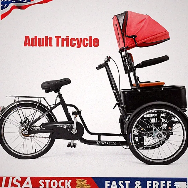 20 inches Pet Dog Cart Tricycle Shopping Three Wheel Tricycle with Sunshade