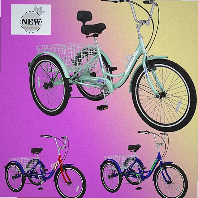 24/26" Adult Tricycle 7 Speed 3-Wheel Bikes Cruiser Trike W/Basket