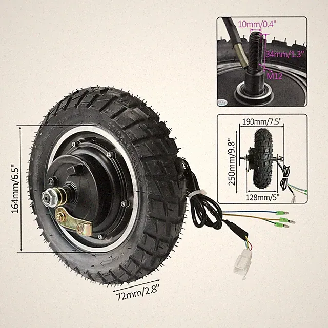 36V 350W 10" Brushless Hub Motor for Electric Scooter Mobility E-Bike Drum Brake