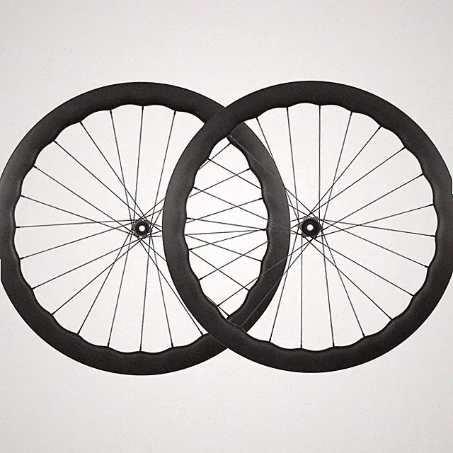 5045MM Carbon Wave Wheel Set for Road Bike Disc Brake Teeth Barrel Axle Tubeless