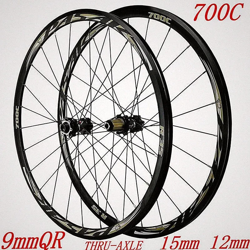 700C Road Bike Wheels Cyclocross Bicycle Wheelset 30mm Rim Thru-axle 142*12mm