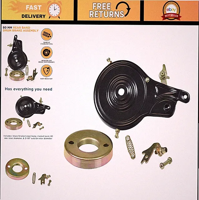 80mm Rear Band Drum Brake Assembly for Trike, Scooter, Dirt Bike - Includes Roto
