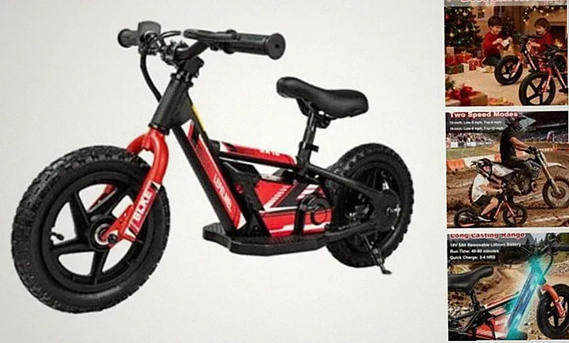 Electric Balance Bike for Kids Ages 3-5/4-8, Adjustable Speed 12IN Tires-Red