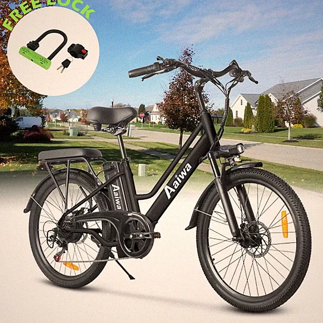 For Adult 24'' Electric Bike 750W 20MPH 40 Miles 7 Speed City Commuting E-bike