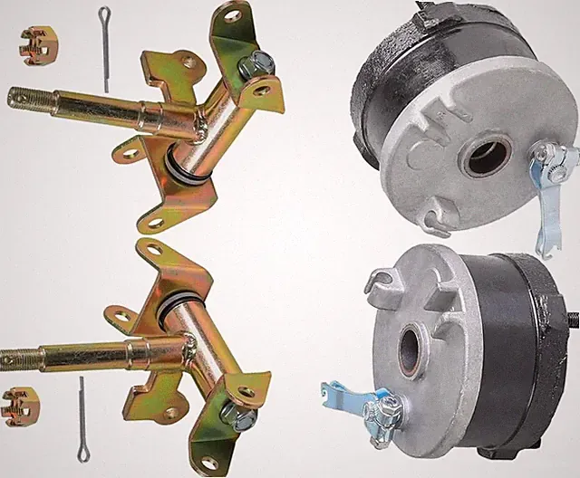 Front Drum Brake Wheel Hubs with Brake Shoes & Steering Knuckle Spindles