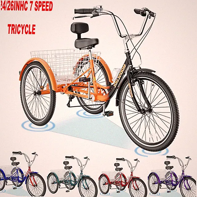H&ZT Adult Tricycles 7 Speed 3 Wheel Bikes for Adult Tricycle Trike Cruise Bike