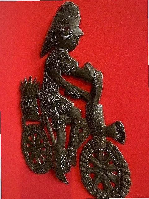Haitian Recycled Drum Wall Art – Bicyclist