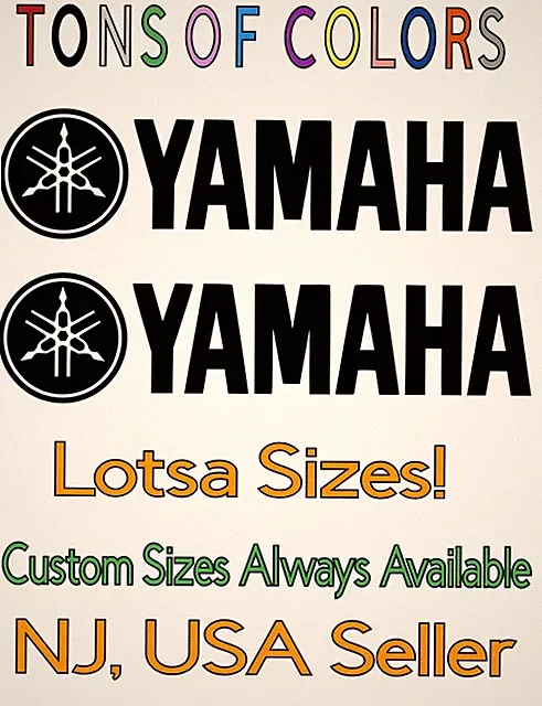 TWO Yamaha w/Logo Die Cut Vinyl Decals Drums Jet Ski Motorcycle Dirt Bike ATV